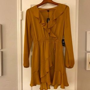 NWT Satin Ruffle Hem Wrap Front Dress